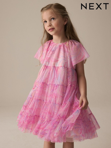 Pink Rainbow Sparkle Mesh Party Dress (3-16yrs) (E57560) | 124 QAR - 153 QAR