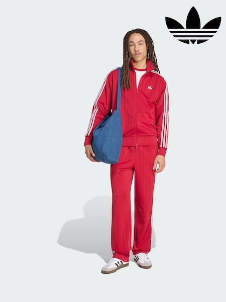 Red - Regular Adidas Originals Firebird Drop Needle Track Tracksuit Bottoms