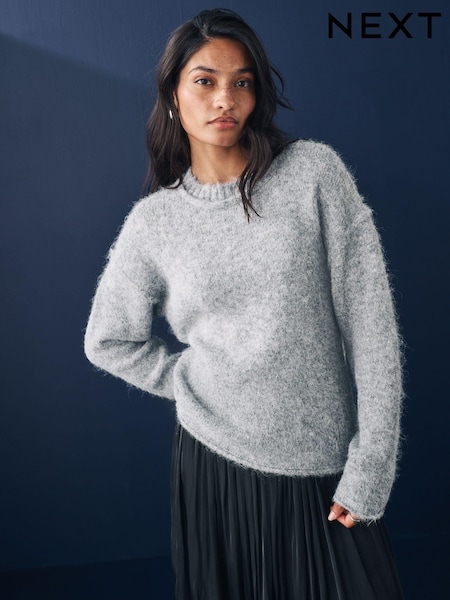 Grey Soft Touch Crew Neck Knitted Jumper with Wool (E57606) | AED79