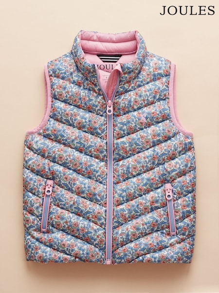 Joules Girls' Crofton Gilet Pink Ditsy Showerproof Padded Gilet (E57827) | $46 - $51