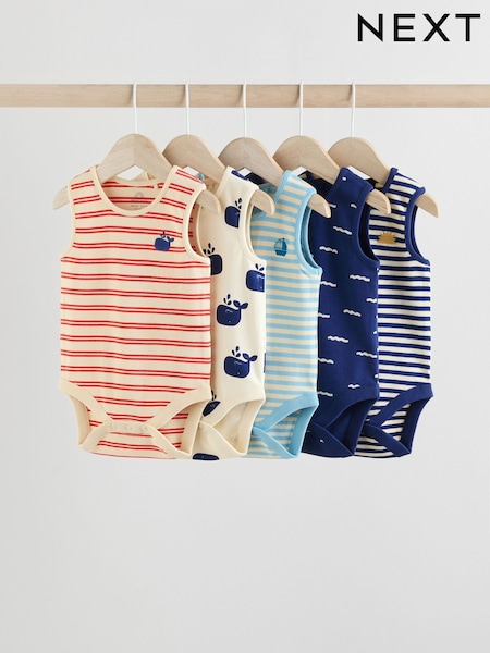 Blue/Red Stripe Nautical - Baby Vest Bodysuits 5 Pack (E57850) | 22 € - 25 €