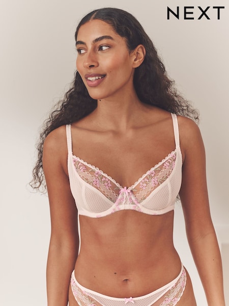 Розовый/кремовый - Premium Floral Embroidery Bra (E58034) | €31