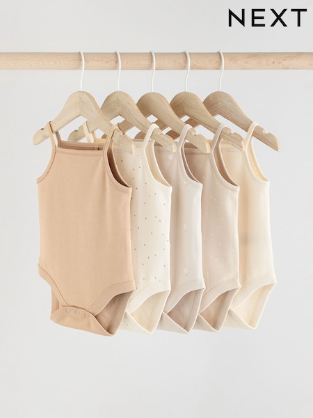 ניטרלי - Baby Strappy Vest 100% Cotton Bodysuits 5 Pack (E58045) | ‏59‏₪ - ‏67‏ ₪