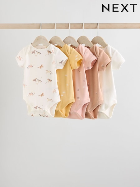 Marrones apagados - Baby Short Sleeve 100% Cotton Bodysuits 5 Pack (E58049) | 24 € - 26 €