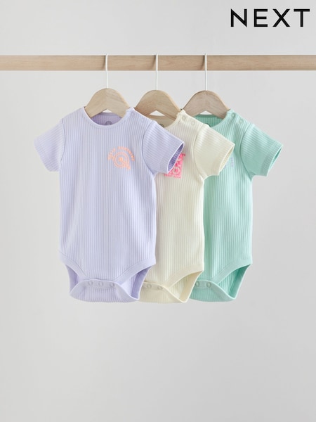 Lila/Cream - Baby Slogan Short Sleeve 100% Cotton Bodysuit 3 Pack (E58052) | 16 € - 18 €
