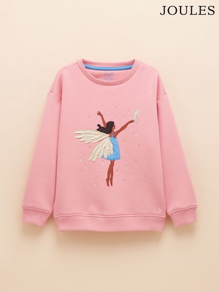 Joules Girls' Mackenzie Pink Embroidered Artwork Sweatshirt With Faux Faur Lining (E58058) | R$ 235 - R$ 265