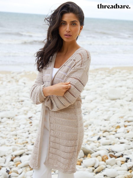 Threadbare Brown Longline Crochet Knit Cardigan (E58068) | €45