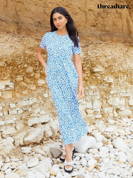 Niebieski - Threadbare 100% Cotton Jersey Maxi Dress With Pockets (E58075) | 175 zł