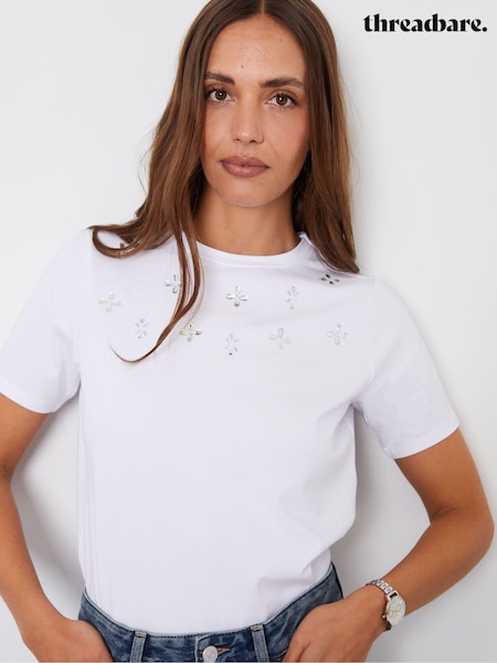 Threadbare White Embellished 100% Cotton T-Shirt (E58080) | €13