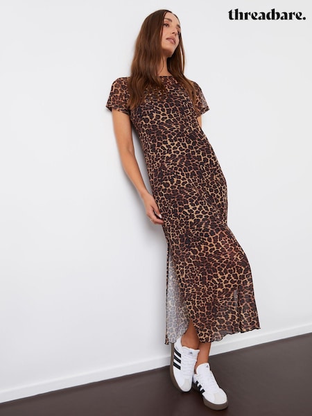 Threadbare Brown Sheer Mesh T-Shirt Maxi Dress With Cami Slip (E58081) | 2,163 UAH