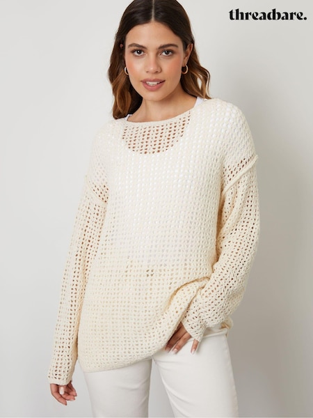 Threadbare Brown Slash Neck Open Knit Longline Jumper (E58094) | € 23