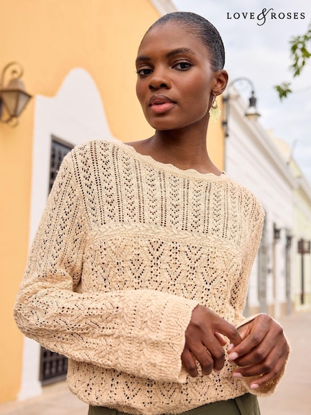 Bej - Love & Roses Crochet Knitted Mânecă lungă Pulover (E58309) | 167 LEI