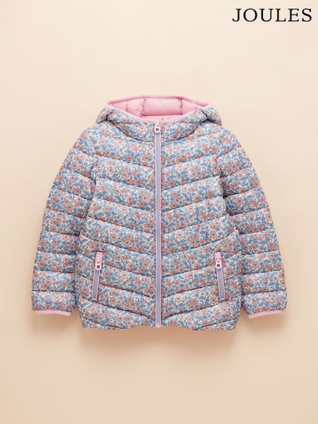 Joules Kids' Cairn Pink Ditsy Showerproof Padded Coat with Hood (E58317) | $54 - $59