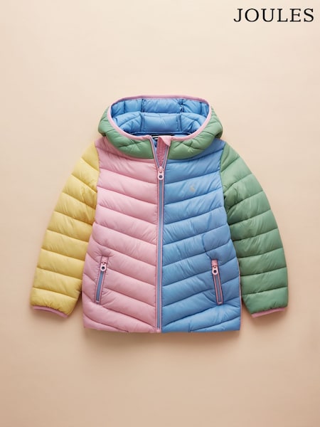 Joules Kids' Cairn Blue Hotchpotch Showerproof Padded Coat with Hood (E58318) | $54 - $59