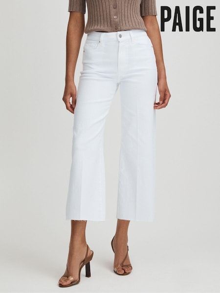 Paige Wide Leg Raw Hem Cropped Jeans (E58330) | $346