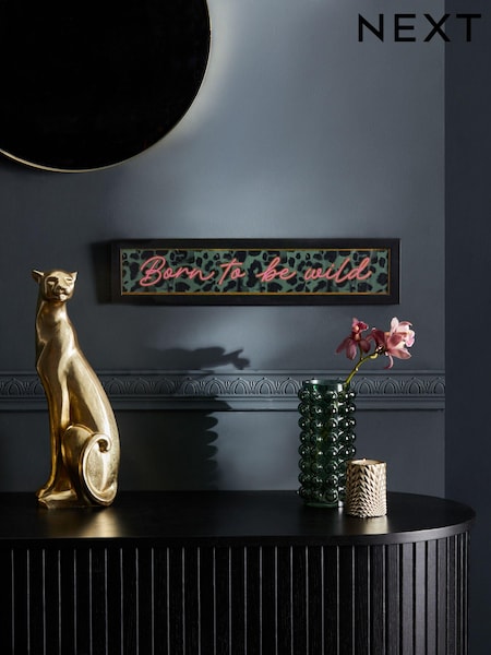 Green Born To Be Wild Slogan Animal Print Framed Wall Art (E58780) | €22