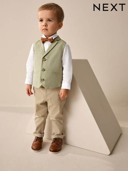 Sage Green Waistcoat Set With Shirt And Bow Tie (3mths-7yrs) (E58835) | R$ 335 - R$ 370