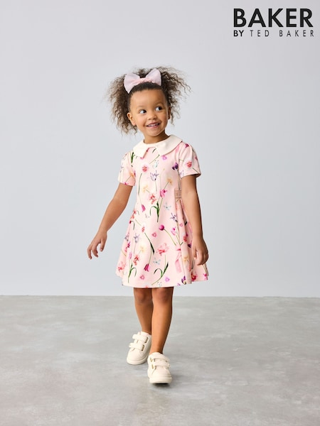 Baker by Ted Baker Pink Floral Collared Ponte Dress (E58839) | 24 € - 28 €