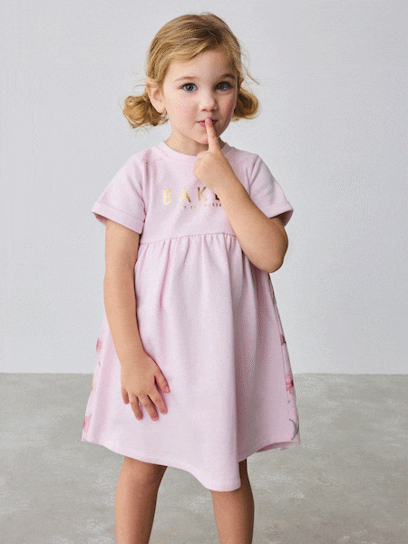 Baker by Ted Baker Pink Lace Trim Back Mesh Panel Detail Dress (E58845) | 162 QAR - 189 QAR