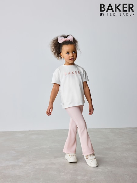 Baker by Ted Baker Pink Bow Detail T-Shirt and Flare Set (E58853) | AED179 - AED197