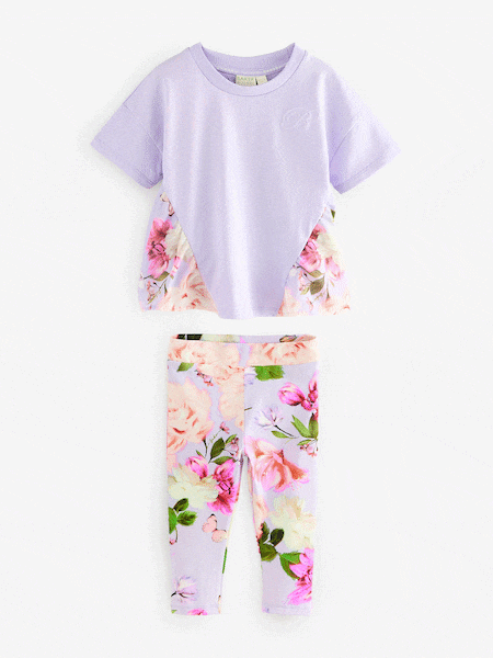 Baker By Ted Baker 2 Piece Purple T-shirt And Floral Print Leggings Set (E58854) | CHF 49 - 54 CHF