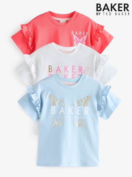 Azul/rosa - Baker by Ted Baker Frill Shoulder 100% Cotton T-Shirts 3 Pack (E58856) | 45 € - 52 €
