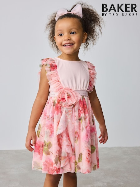 Baker by Ted Baker Pink Mesh Corsage Detail Dress (E58880) | ₪191 - ₪206