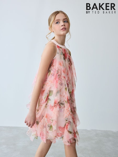 Baker By Ted Baker Pink Mesh Waterfall Dress (E58883) | ‏191‏₪ - ‏216‏ ₪