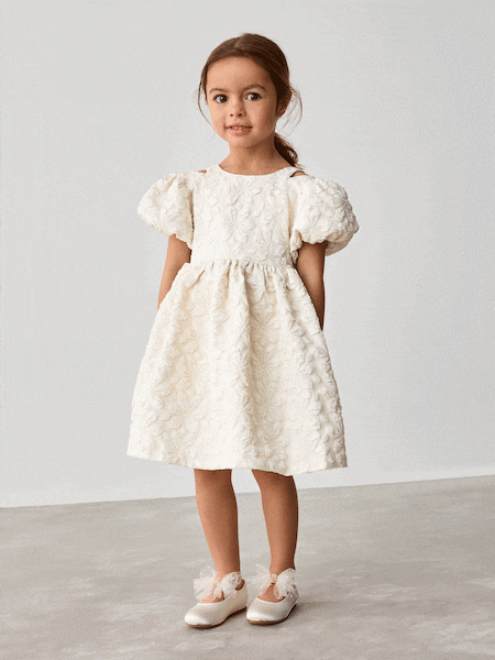 Baker by Ted Baker Cream Cloque Jacquard Bow Back Dress (E58886) | AED269 - AED299