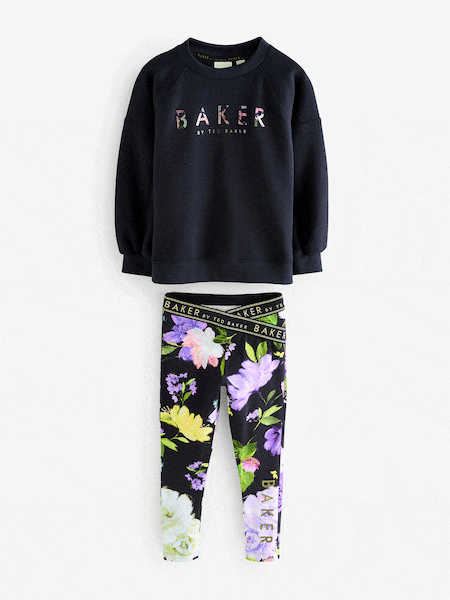 Baker By Ted Baker Navy Back Pleat Sweat Top & Floral Legging Set 2 Piece (E58892) | ‏171‏₪ - ‏196‏ ₪