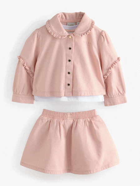 Baker by Ted Baker Pink Woven Frill 100% Cotton Jacket, T-Shirt and Cargo Skirt Set 3 Piece (E58898) | AED269 - AED287