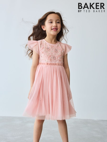 Baker by Ted Baker Pink Embellished Detail Mesh Dress (E58907) | 259 QAR - 286 QAR