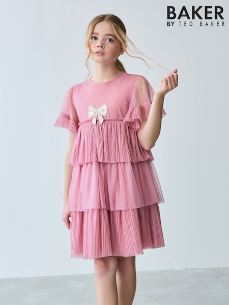 Baker by Ted Baker Pink Pleated Tier Mesh Dress (E58914) | 259 QAR - 286 QAR