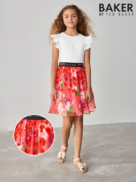 Baker by Ted Baker Red Floral Pleated Mockable Dress (E58932) | ₪191 - ₪226