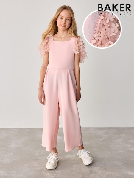 Baker By Ted Baker Pink 3d Flower Print Sleeve Detail Jumpsuit (E58940) | ‏201‏₪ - ‏226‏ ₪