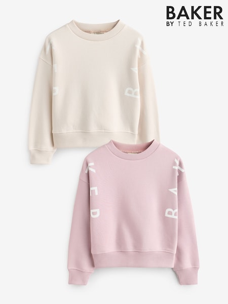 Baker by Ted Baker Pink/Cream Multi Crew Sweat Tops 2 Pack (E58947) | 25 € - 29 €