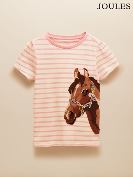 ורוד - Joules Astra Applique Cotton T-shirt (E59018) | ‏80‏₪ - ‏91‏ ₪