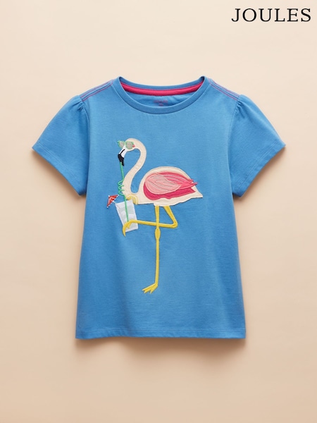 Joules Astra Blue Flamingo Applique Cotton T-Shirt (E59022) | R$ 160 - R$ 180