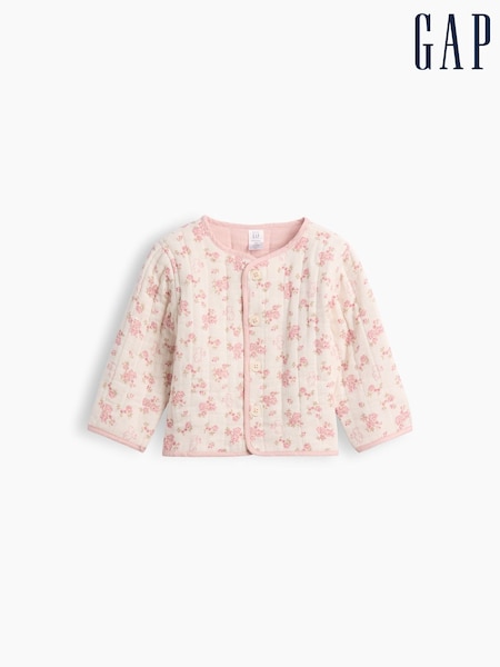 Cream/Rosa Blommig  - Gap Quilted Gauze Reversible Jacket (3-24mths)
