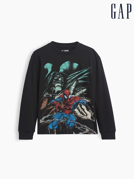 Melns - Gap Marvel Relaxed Graphic Long Sleeve T-shirt (4-13yrs)