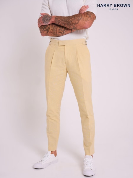 Harry Brown Yellow Slim Fit Chris Linen Cotton Blend Suit: Smart Trousers (E59097) | €56
