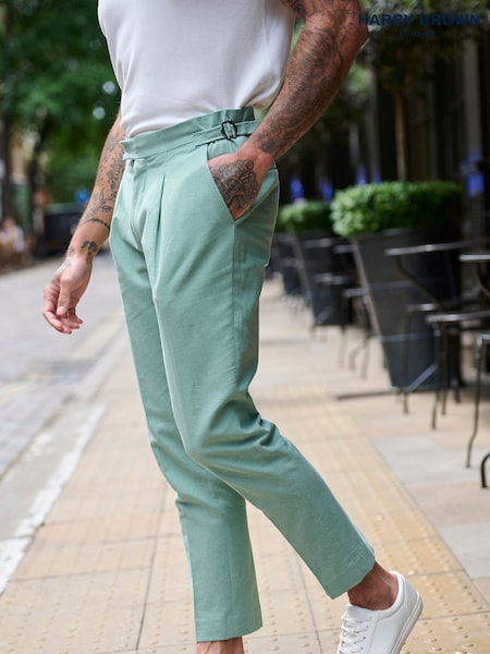 Harry Brown Green Slim Fit Chris Linen Cotton Blend Suit: Smart Trousers (E59102) | AED518