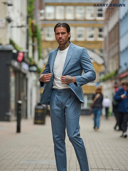 modra - Standardni kroj - Harry Brown Slim Fit Paper Touch Cotton Single Breasted Suit (E59103) | € 183