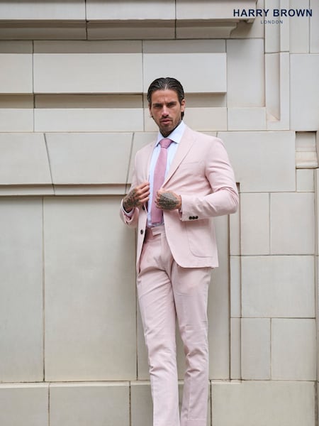 Harry Brown Pink Slim Fit Chris Linen Cotton Blend Suit: Smart Trousers (E59112) | AED437