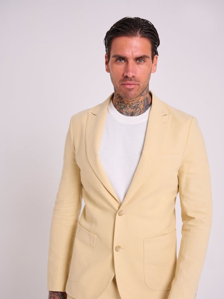 Galben - Normală - Harry Brown Slim Fit Chris Linen Cotton Blend Single Breasted Suit Blazer (E59113) | 569 LEI