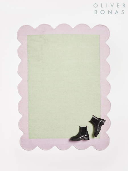 Oliver Bonas Green/Lilac Purple Cecily Handwoven Scalloped Wool and Cotton Rug (E59177) | €204