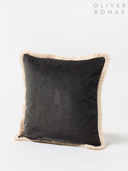 Oliver Bonas Charcoal/Black 100% Cotton Issey Velvet Fringed Cushion Cover (E59189) | €37