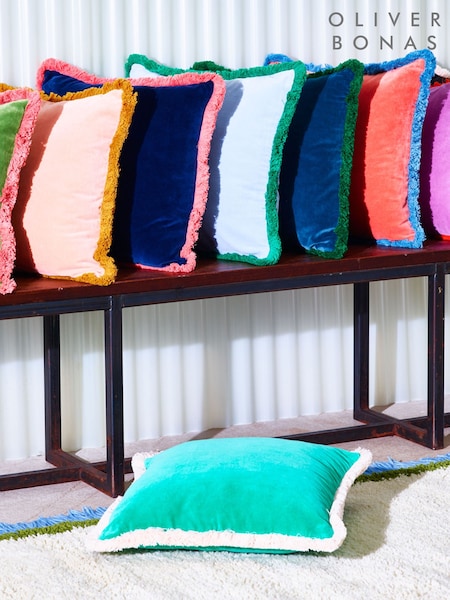 Oliver Bonas Jade Green 100% Cotton Issey Velvet Fringed Cushion Cover (E59193) | €37