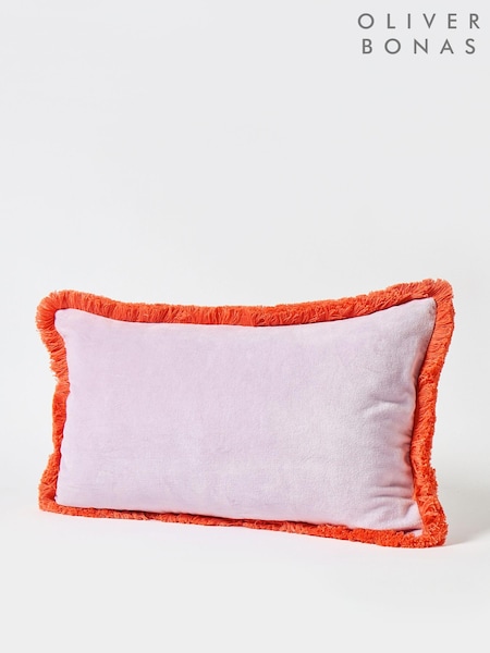 Oliver Bonas Lilac Purple 100% Cotton Issey Velvet Fringed Rectangular Cushion Cover (E59196) | €37