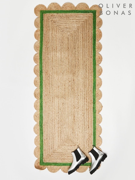 Oliver Bonas Green Scalloped Jute Border Runner Rug (E59197) | €89